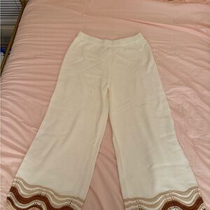 SHEIN Cream Knit Pants with Brown Accents
